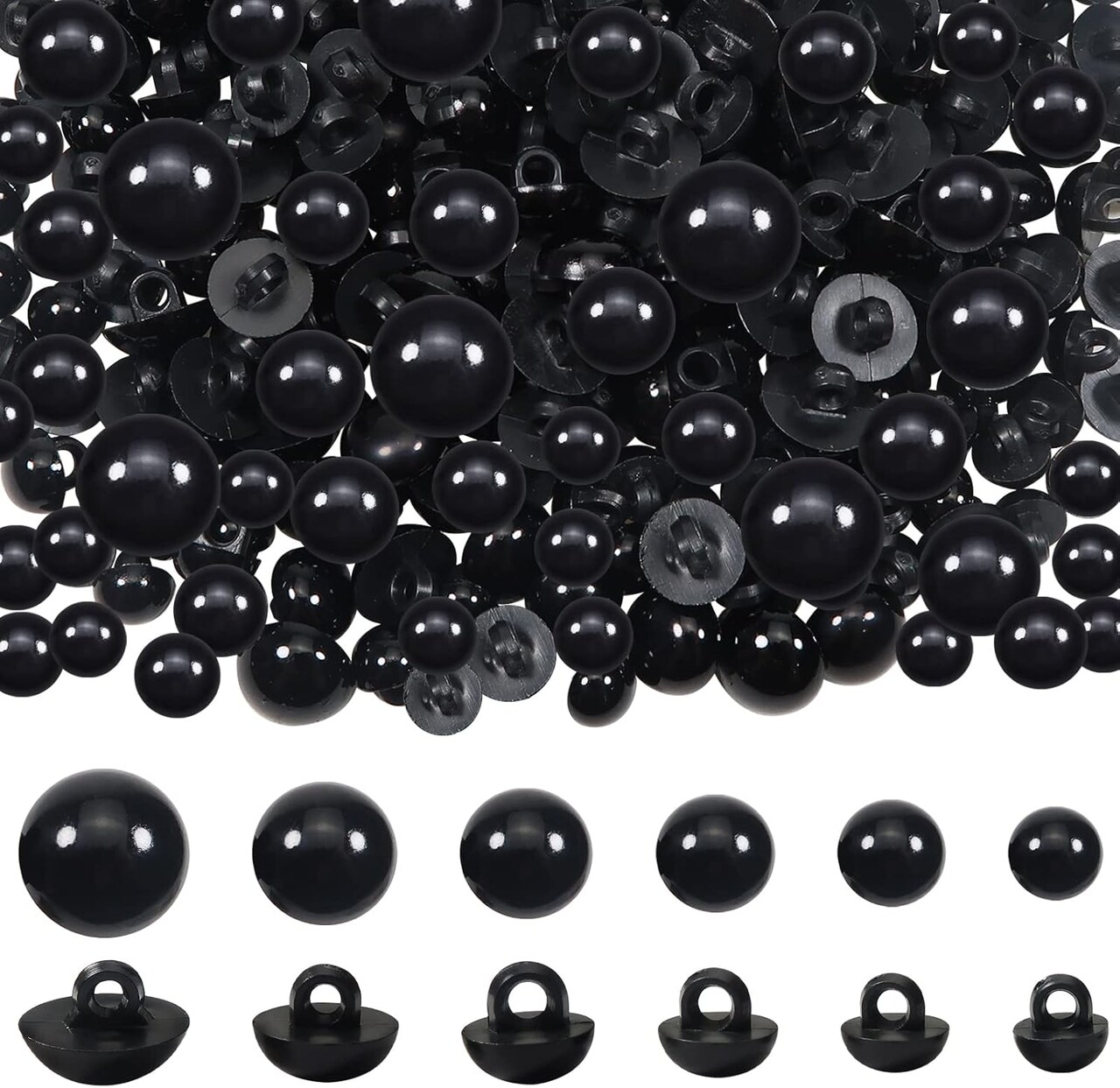 320pcs Sew-On Safety Eyes Buttons – Black 8mm to 15mm for Amigurumis, Crochet Dolls & Stuffed Animals